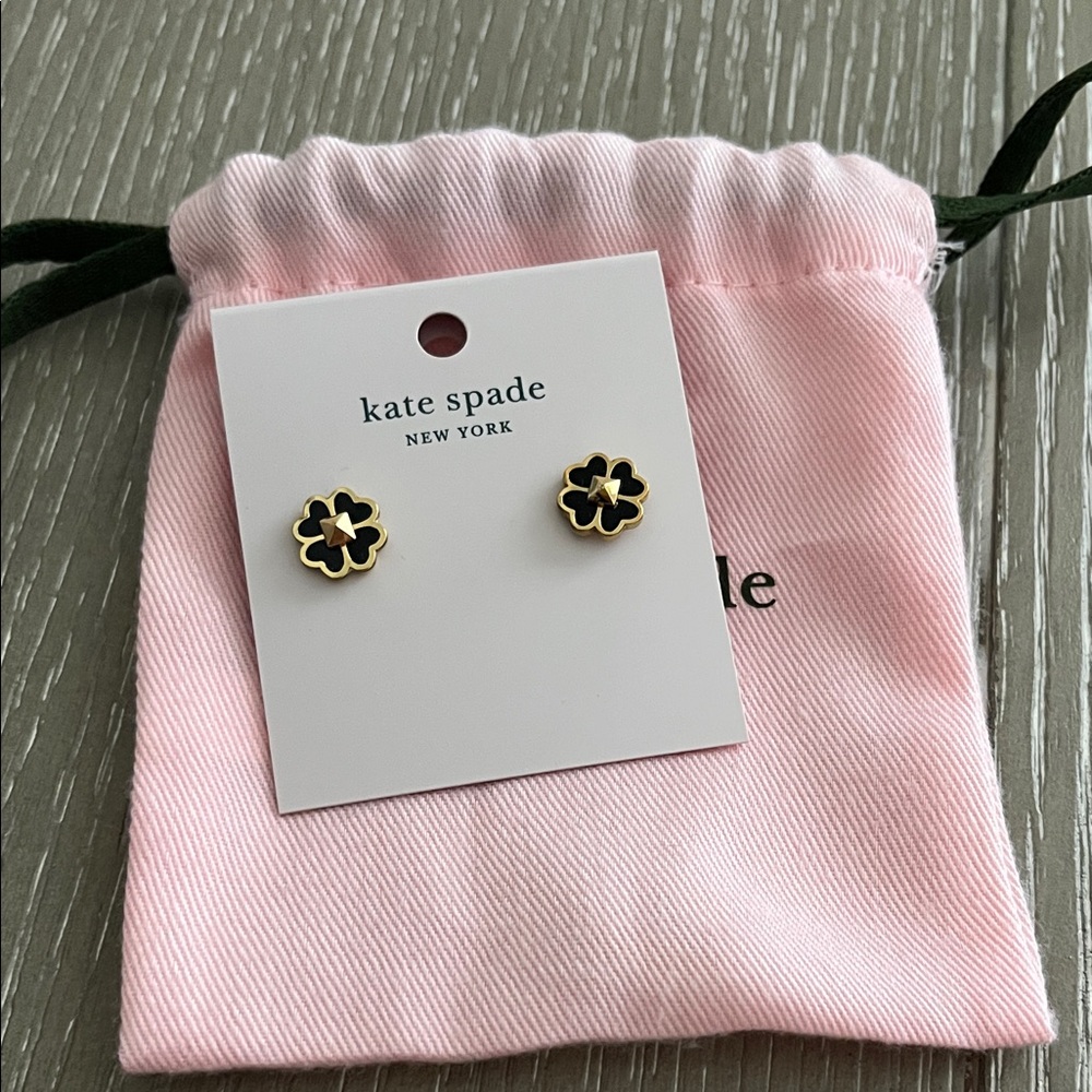 Kate Spade Black and Gold Floral Stud Earrings